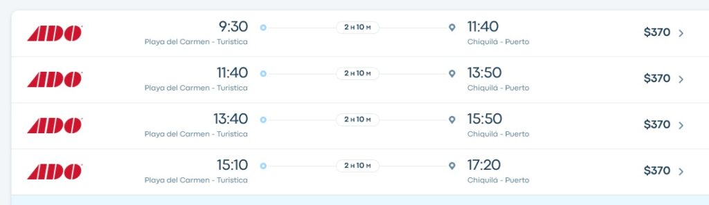 autobús del ado playa del carmen a chiquila