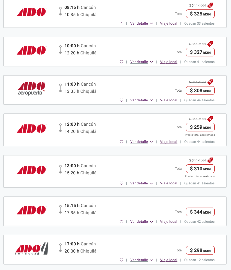 horarios y precios autobus del ado a holbox